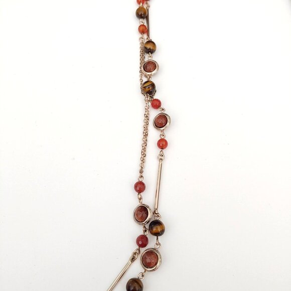 Long tiger's eye, orange glass and rust sparkle beaded 2 strand necklace - Picture 14 of 15